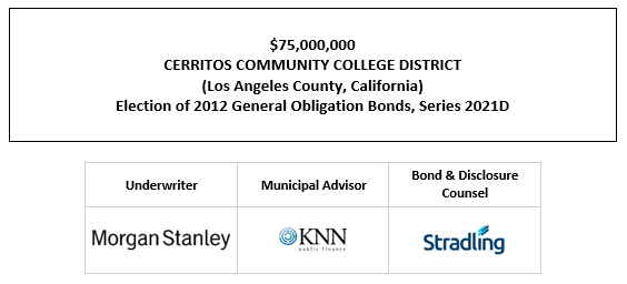 $75,000,000 CERRITOS COMMUNITY COLLEGE DISTRICT (Los Angeles County, California) Election of 2012 General Obligation Bonds, Series 2021D FOS POSTED 11-9-21