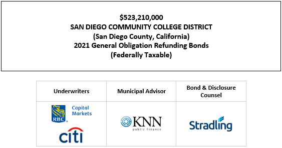 $523,210,000 SAN DIEGO COMMUNITY COLLEGE DISTRICT (San Diego County, California) 2021 General Obligation Refunding Bonds (Federally Taxable) FOS POSTED 12-14-21