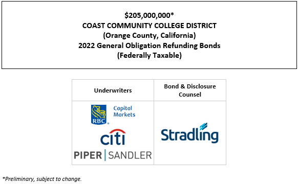 $205,000,000* COAST COMMUNITY COLLEGE DISTRICT (Orange County, California) 2022 General Obligation Refunding Bonds (Federally Taxable) POS POSTED 1-5-22
