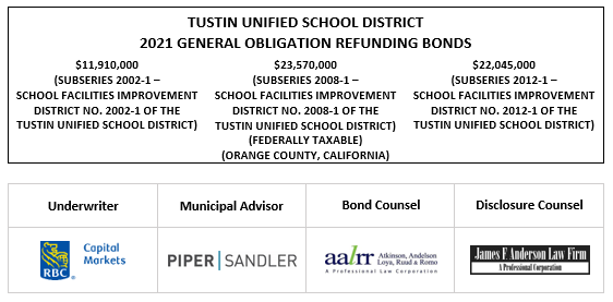 TUSTIN UNIFIED SCHOOL DISTRICT 2021 GENERAL OBLIGATION REFUNDING BONDS ...