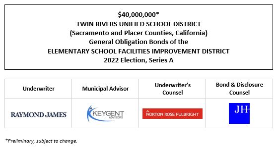 $40,000,000* TWIN RIVERS UNIFIED SCHOOL DISTRICT (Sacramento and Placer ...