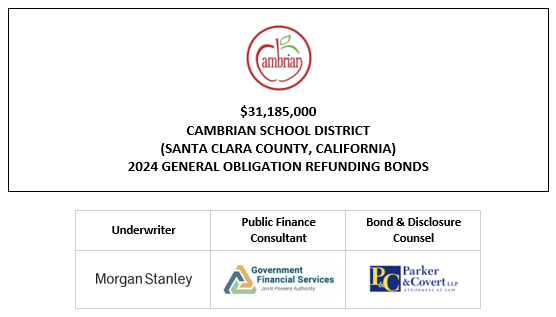 $31,185,000 CAMBRIAN SCHOOL DISTRICT (SANTA CLARA COUNTY, CALIFORNIA) 2024 GENERAL OBLIGATION REFUNDING BONDS FOS POSTED 4-10-24