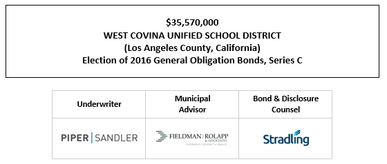 $35,570,000 WEST COVINA UNIFIED SCHOOL DISTRICT (Los Angeles County, California) Election of 2016 General Obligation Bonds, Series C FOS POSTED 4-23-24