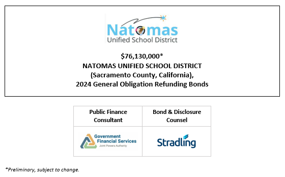 $76,130,000* NATOMAS UNIFIED SCHOOL DISTRICT (Sacramento County, California), 2024 General Obligation Refunding Bonds POS POSTED 4-15-24