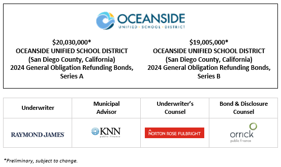$20,030,000* OCEANSIDE UNIFIED SCHOOL DISTRICT (San Diego County, California) 2024 General Obligation Refunding Bonds, Series A $19,005,000* OCEANSIDE UNIFIED SCHOOL DISTRICT (San Diego County, California) 2024 General Obligation Refunding Bonds, Series B POS POSTED 4-29-23