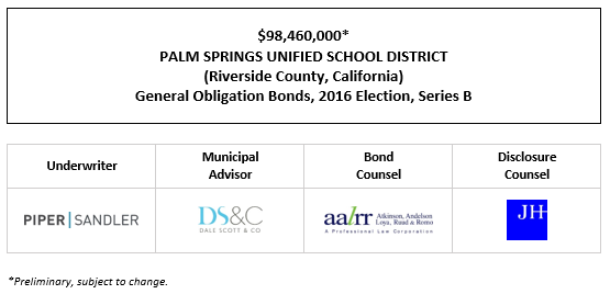 $98,460,000* PALM SPRINGS UNIFIED SCHOOL DISTRICT (Riverside County, California) General Obligation Bonds, 2016 Election, Series B POS POSTED 5-1-24