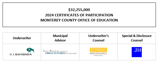 $32,255,000 2024 CERTIFICATES OF PARTICIPATION Evidencing the Direct, Undivided Fractional Interests of the Owners Thereof in Lease Payments to be Made by the MONTEREY COUNTY OFFICE OF EDUCATION to the Local Facilities Finance Corporation FOS POSTED 11-12-24