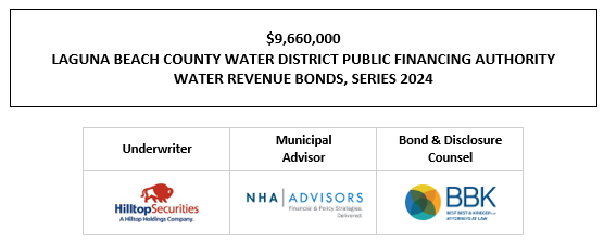 $9,660,000 LAGUNA BEACH COUNTY WATER DISTRICT PUBLIC FINANCING AUTHORITY WATER REVENUE BONDS, SERIES 2024 FOS  POSTED 11-20-24