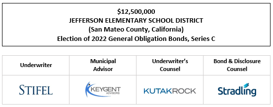 $12,500,000 JEFFERSON ELEMENTARY SCHOOL DISTRICT (San Mateo County, California) Election of 2022 General Obligation Bonds, Series C FOS POSTED 11-21-24