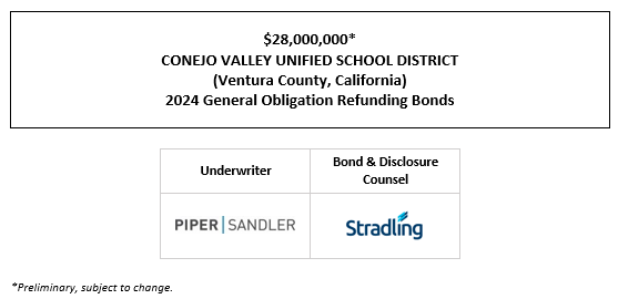 $28,000,000* CONEJO VALLEY UNIFIED SCHOOL DISTRICT (Ventura County, California) 2024 General Obligation Refunding Bonds POS POSTED 11-14-24