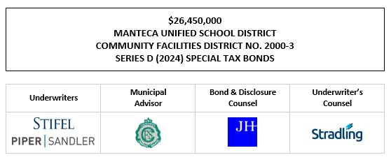 $26,450,000 MANTECA UNIFIED SCHOOL DISTRICT COMMUNITY FACILITIES DISTRICT NO. 2000-3 SERIES D (2024) SPECIAL TAX BONDS FOS POSTED 12-5-24