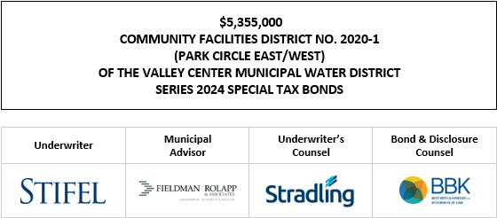 $5,355,000 COMMUNITY FACILITIES DISTRICT NO. 2020-1 (PARK CIRCLE EAST/WEST) OF THE VALLEY CENTER MUNICIPAL WATER DISTRICT SERIES 2024 SPECIAL TAX BONDS  FOS POSTED 12-5-24