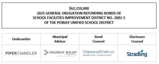 $62,210,000 2025 GENERAL OBLIGATION REFUNDING BONDS OF SCHOOL FACILITIES IMPROVEMENT DISTRICT NO. 2002-1 OF THE POWAY UNIFIED SCHOOL DISTRICT FOS POSTED 12-19-24