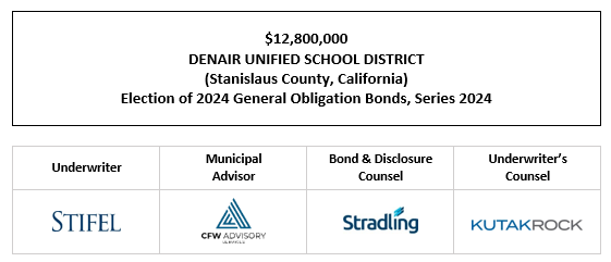 $12,800,000 DENAIR UNIFIED SCHOOL DISTRICT (Stanislaus County, California) Election of 2024 General Obligation Bonds, Series 2024 FOS POSTED 12-19-24