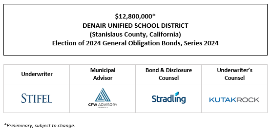 $12,800,000* DENAIR UNIFIED SCHOOL DISTRICT (Stanislaus County, California) Election of 2024 General Obligation Bonds, Series 2024  POS  POSTED  12-6-24