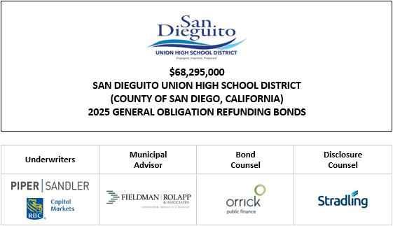 $68,295,000 SAN DIEGUITO UNION HIGH SCHOOL DISTRICT (COUNTY OF SAN DIEGO, CALIFORNIA) 2025 GENERAL OBLIGATION REFUNDING BONDS FOS POSTED 4-11-25