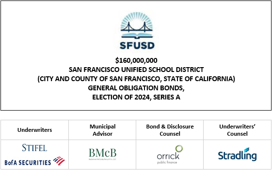 $160,000,000 SAN FRANCISCO UNIFIED SCHOOL DISTRICT (CITY AND COUNTY OF SAN FRANCISCO, STATE OF CALIFORNIA) GENERAL OBLIGATION BONDS, ELECTION OF 2024, SERIES A FOS POSTED 4-24-25