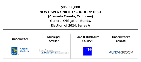 $95,000,000 NEW HAVEN UNIFIED SCHOOL DISTRICT (Alameda County, California) General Obligation Bonds, Election of 2024, Series A FOS POSTED 5-19-25