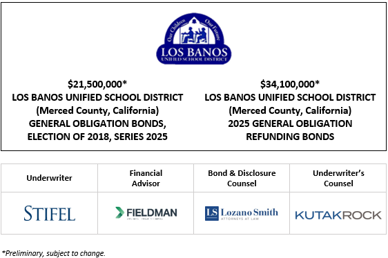 $21,500,000* LOS BANOS UNIFIED SCHOOL DISTRICT (Merced County, California) GENERAL OBLIGATION BONDS, ELECTION OF 2018, SERIES 2025 $34,100,000* LOS BANOS UNIFIED SCHOOL DISTRICT (Merced County, California) 2025 GENERAL OBLIGATION REFUNDING BONDS POS POSTED 5-20-25