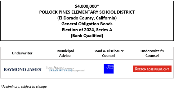 $4,000,000* POLLOCK PINES ELEMENTARY SCHOOL DISTRICT (El Dorado County, California) General Obligation Bonds Election of 2024, Series A (Bank Qualified) POS POSTED 5-21-25