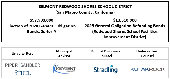 BELMONT-REDWOOD SHORES SCHOOL DISTRICT (San Mateo County, California) $57,500,000 Election of 2024 General Obligation Bonds, Series A $13,310,000 2025 General Obligation Refunding Bonds (Redwood Shores School Facilities Improvement District) FOS POSTED 5-19-25