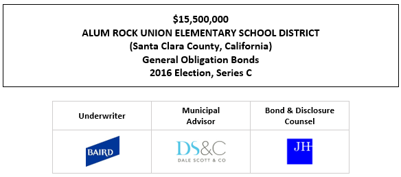 $15,500,000 ALUM ROCK UNION ELEMENTARY SCHOOL DISTRICT (Santa Clara County, California) General Obligation Bonds 2016 Election, Series C FOS POSTED 5-14-25
