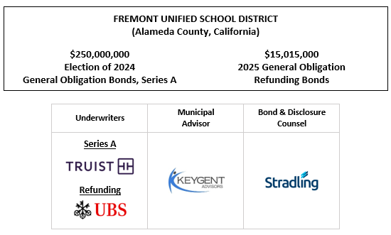 FREMONT UNIFIED SCHOOL DISTRICT (Alameda County, California) $250,000,000 Election of 2024 General Obligation Bonds, Series A $15,015,000 2025 General Obligation Refunding Bonds FOS POSTED 5-23-25
