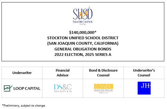 $140,000,000* STOCKTON UNIFIED SCHOOL DISTRICT (SAN JOAQUIN COUNTY, CALIFORNIA) GENERAL OBLIGATION BONDS 2022 ELECTION, 2025 SERIES A POS POSTED 5-1-25