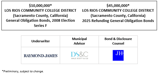 $10,000,000* LOS RIOS COMMUNITY COLLEGE DISTRICT (Sacramento County, California)** General Obligation Bonds, 2008 Election Series F $45,000,000* LOS RIOS COMMUNITY COLLEGE DISTRICT (Sacramento County, California)** 2025 Refunding General Obligation Bonds POS POSTED 5-23-25