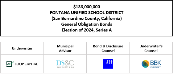 $136,000,000 FONTANA UNIFIED SCHOOL DISTRICT (San Bernardino County, California) General Obligation Bonds Election of 2024, Series A FOS POSTED 6-17-25