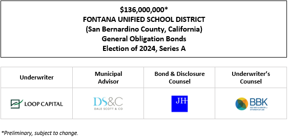 $136,000,000* FONTANA UNIFIED SCHOOL DISTRICT (San Bernardino County, California) General Obligation Bonds Election of 2024, Series A POS POSTED 6-4-25