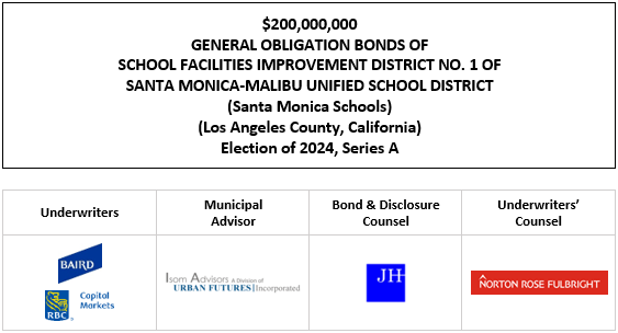 $200,000,000 GENERAL OBLIGATION BONDS OF SCHOOL FACILITIES IMPROVEMENT DISTRICT NO. 1 OF SANTA MONICA-MALIBU UNIFIED SCHOOL DISTRICT (Santa Monica Schools) (Los Angeles County, California) Election of 2024, Series A FOS POSTED 6-17-25