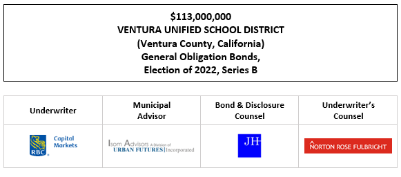 $113,000,000 VENTURA UNIFIED SCHOOL DISTRICT (Ventura County, California) General Obligation Bonds, Election of 2022, Series B FOS POSTED 6-12-25