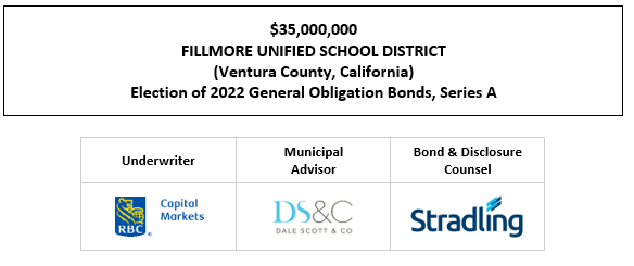 $35,000,000 FILLMORE UNIFIED SCHOOL DISTRICT (Ventura County, California) Election of 2022 General Obligation Bonds, Series A FOS POSTED 6-18-25