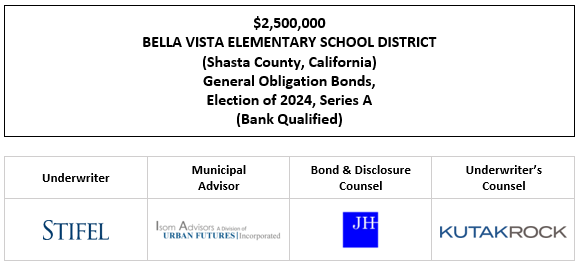 $2,500,000 BELLA VISTA ELEMENTARY SCHOOL DISTRICT (Shasta County, California) General Obligation Bonds, Election of 2024, Series A (Bank Qualified) FOS POSTED 6-18-25