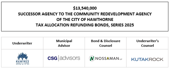 $13,540,000 SUCCESSOR AGENCY TO THE COMMUNITY REDEVELOPMENT AGENCY OF THE CITY OF HAWTHORNE TAX ALLOCATION REFUNDING BONDS, SERIES 2025 FOS POSTED 6-12-25