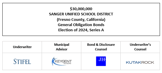 $30,000,000 SANGER UNIFIED SCHOOL DISTRICT (Fresno County, California) General Obligation Bonds Election of 2024, Series A FOS POSTED 7-23-25