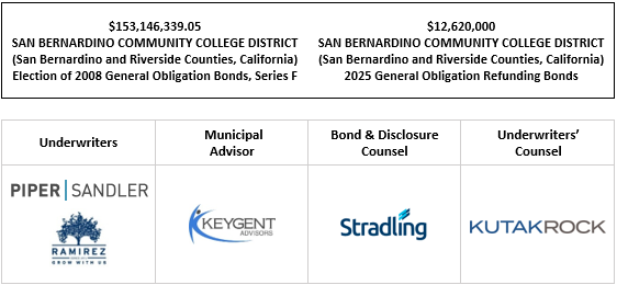 $153,146,339.05 SAN BERNARDINO COMMUNITY COLLEGE DISTRICT (San Bernardino and Riverside Counties, California) Election of 2008 General Obligation Bonds, Series F $12,620,000 SAN BERNARDINO COMMUNITY COLLEGE DISTRICT (San Bernardino and Riverside Counties, California) 2025 General Obligation Refunding Bonds FOS POSTED 7-30-25