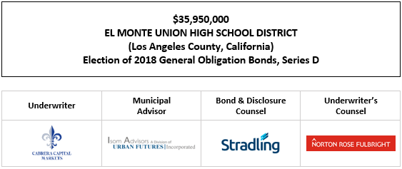 $35,950,000 EL MONTE UNION HIGH SCHOOL DISTRICT (Los Angeles County, California) Election of 2018 General Obligation Bonds, Series D FOS POSTED 7-31-25