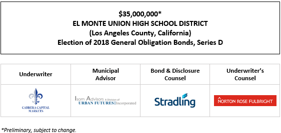 $35,000,000* EL MONTE UNION HIGH SCHOOL DISTRICT (Los Angeles County, California) Election of 2018 General Obligation Bonds, Series D POS POSTED 7-15-25