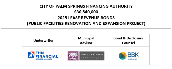 CITY OF PALM SPRINGS FINANCING AUTHORITY $36,540,000 2025 LEASE REVENUE BONDS (PUBLIC FACILITIES RENOVATION AND EXPANSION PROJECT) FOS POSTED 7-8-25