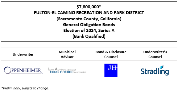 $7,800,000* FULTON-EL CAMINO RECREATION AND PARK DISTRICT (Sacramento County, California) General Obligation Bonds Election of 2024, Series A (Bank Qualified) POS POSTED 7-9-25