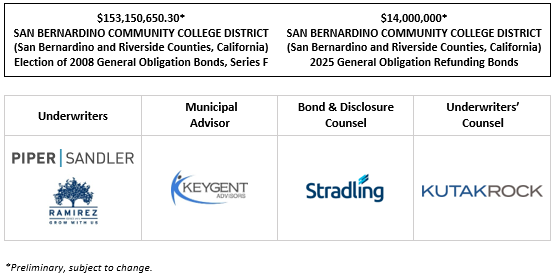 $153,150,650.30* SAN BERNARDINO COMMUNITY COLLEGE DISTRICT (San Bernardino and Riverside Counties, California) Election of 2008 General Obligation Bonds, Series F $14,000,000* SAN BERNARDINO COMMUNITY COLLEGE DISTRICT (San Bernardino and Riverside Counties, California) 2025 General Obligation Refunding Bonds POS POSTED 7-14-25