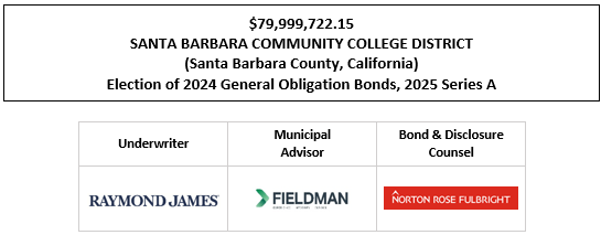 $79,999,722.15 SANTA BARBARA COMMUNITY COLLEGE DISTRICT (Santa Barbara County, California) Election of 2024 General Obligation Bonds, 2025 Series A FOS POSTED 8-12-25