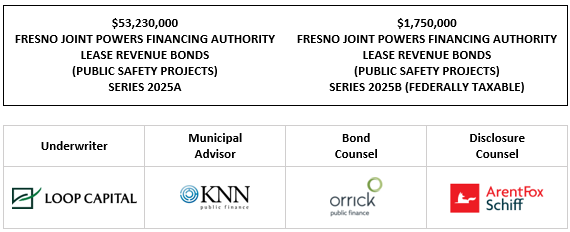 $53,230,000 FRESNO JOINT POWERS FINANCING AUTHORITY LEASE REVENUE BONDS (PUBLIC SAFETY PROJECTS) SERIES 2025A $1,750,000 FRESNO JOINT POWERS FINANCING AUTHORITY LEASE REVENUE BONDS (PUBLIC SAFETY PROJECTS) SERIES 2025B (FEDERALLY TAXABLE) FOS POSTED 9-9-25