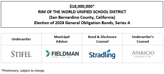 $18,000,000* RIM OF THE WORLD UNIFIED SCHOOL DISTRICT (San Bernardino County, California) Election of 2024 General Obligation Bonds, Series A POS POSTED 9-23-25