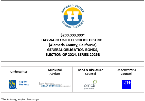 $200,000,000* HAYWARD UNIFIED SCHOOL DISTRICT (Alameda County, California) GENERAL OBLIGATION BONDS, ELECTION OF 2024, SERIES 2025B POS POSTED 10-28-25
