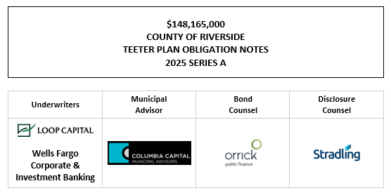 $148,165,000 COUNTY OF RIVERSIDE TEETER PLAN OBLIGATION NOTES 2025 SERIES A FOS POSTED 10-9-25