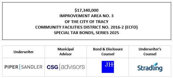 $17,340,000 IMPROVEMENT AREA NO. 3 OF THE CITY OF TRACY COMMUNITY FACILITIES DISTRICT NO. 2016-2 (ECFD) SPECIAL TAX BONDS, SERIES 2025 FOS POSTED 10-27-25