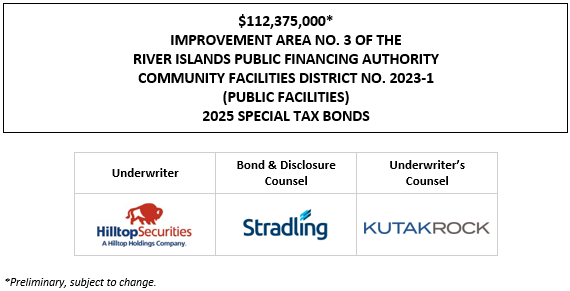 $112,375,000* IMPROVEMENT AREA NO. 3 OF THE RIVER ISLANDS PUBLIC FINANCING AUTHORITY COMMUNITY FACILITIES DISTRICT NO. 2023-1 (PUBLIC FACILITIES) 2025 SPECIAL TAX BONDS POS POSTED 10-10-25